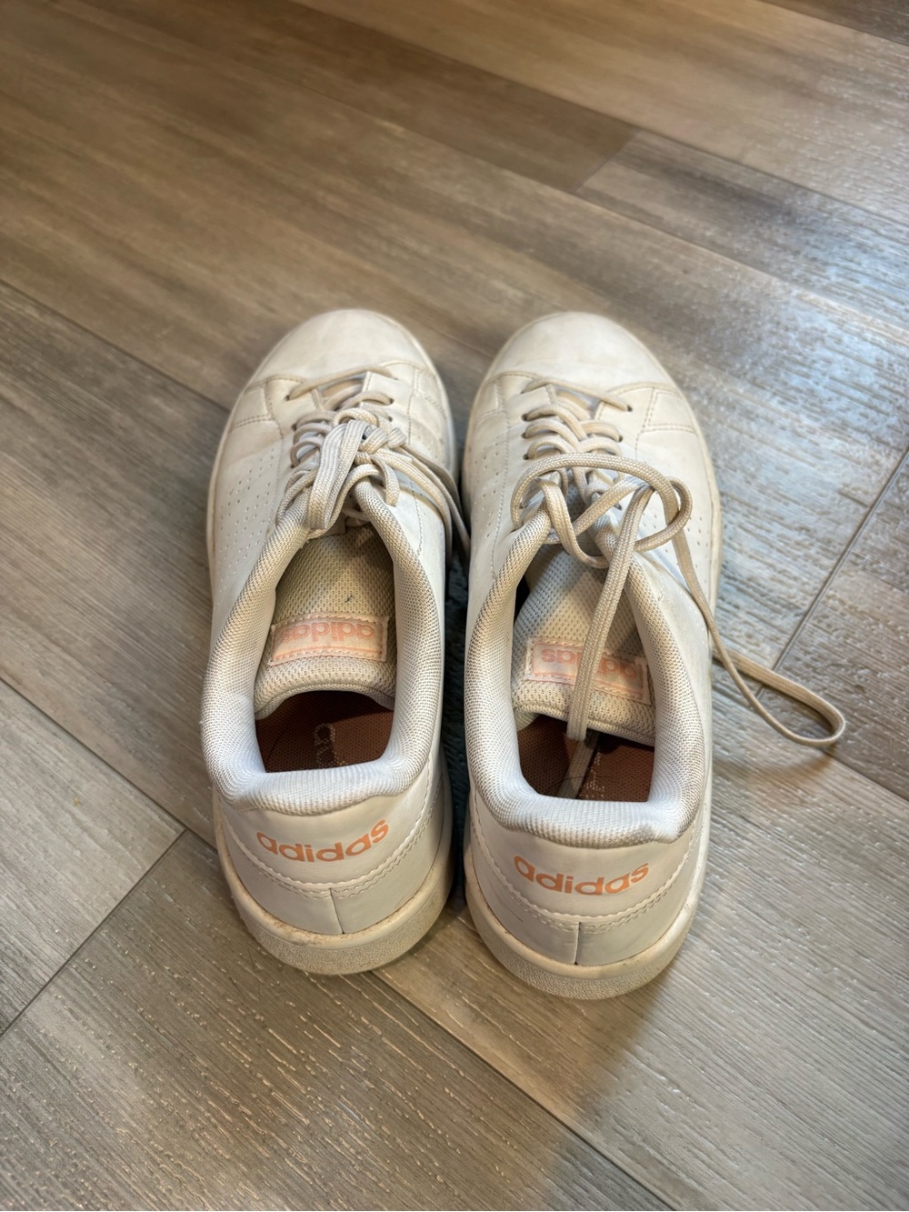adidas Women's Sneakers in Cream with Light Pink Logo